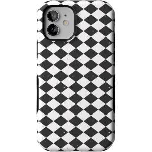 Casely iPhone 12/12 Pro Case | Harlequin Salem Diamond | Black and White | Bold Protective Design | MagSafe Compatible Design
