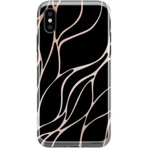 Casely iPhone Xs Max Case | Floral Forest | Navy Cherry Blossom Floral | Classic Ultra Slim Design(Black and Gold Metallic Waves)