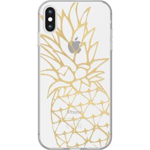 Casely iPhone Xs Max Case | Floral Forest | Navy Cherry Blossom Floral | Classic Ultra Slim Design(Shiny Gold Pineapple Clear)