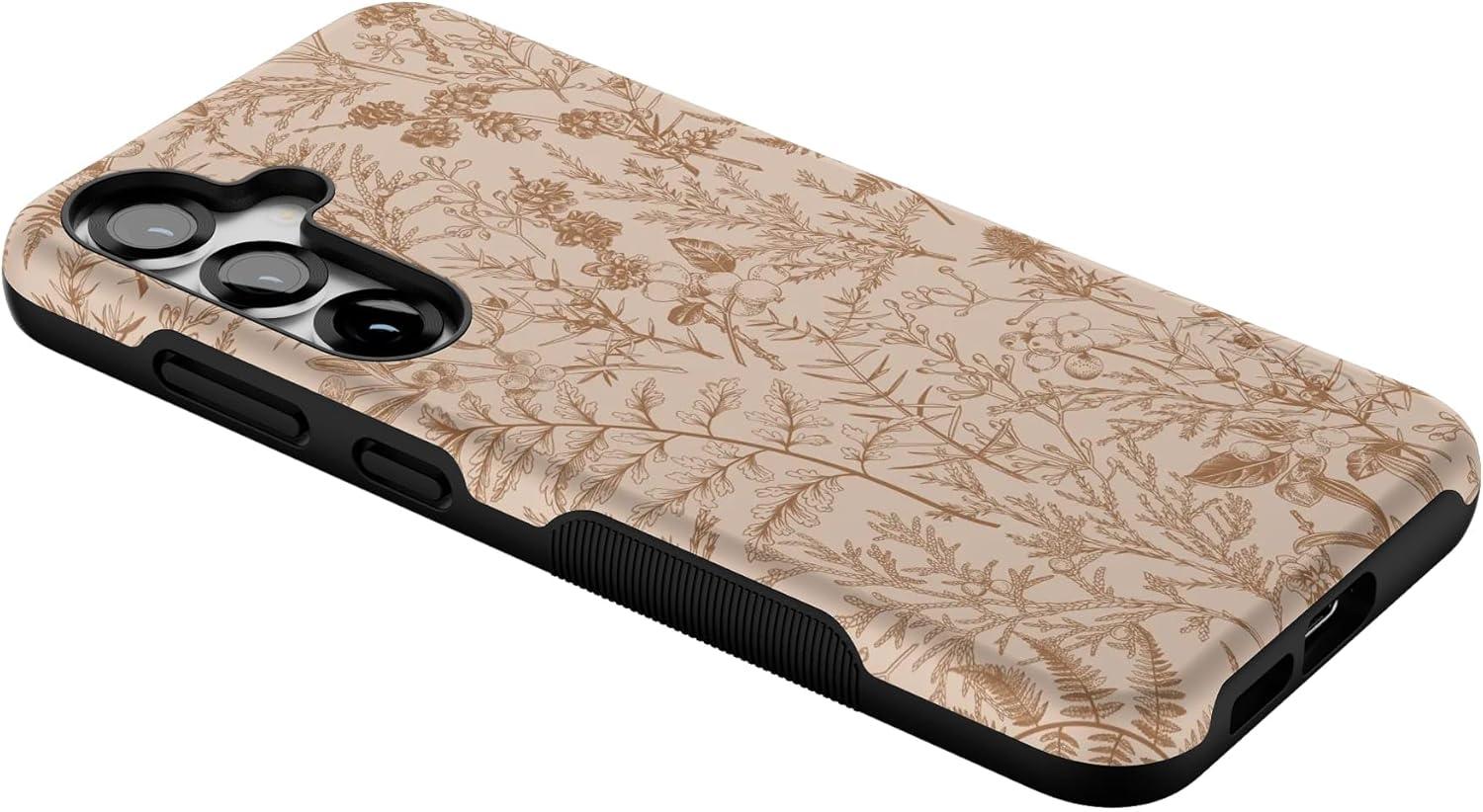 imageCasely Galaxy S25 Plus Case Lucky You Shamrock Bold Protective Design Compatible with MagSafeBeige Garden Neutral Floral