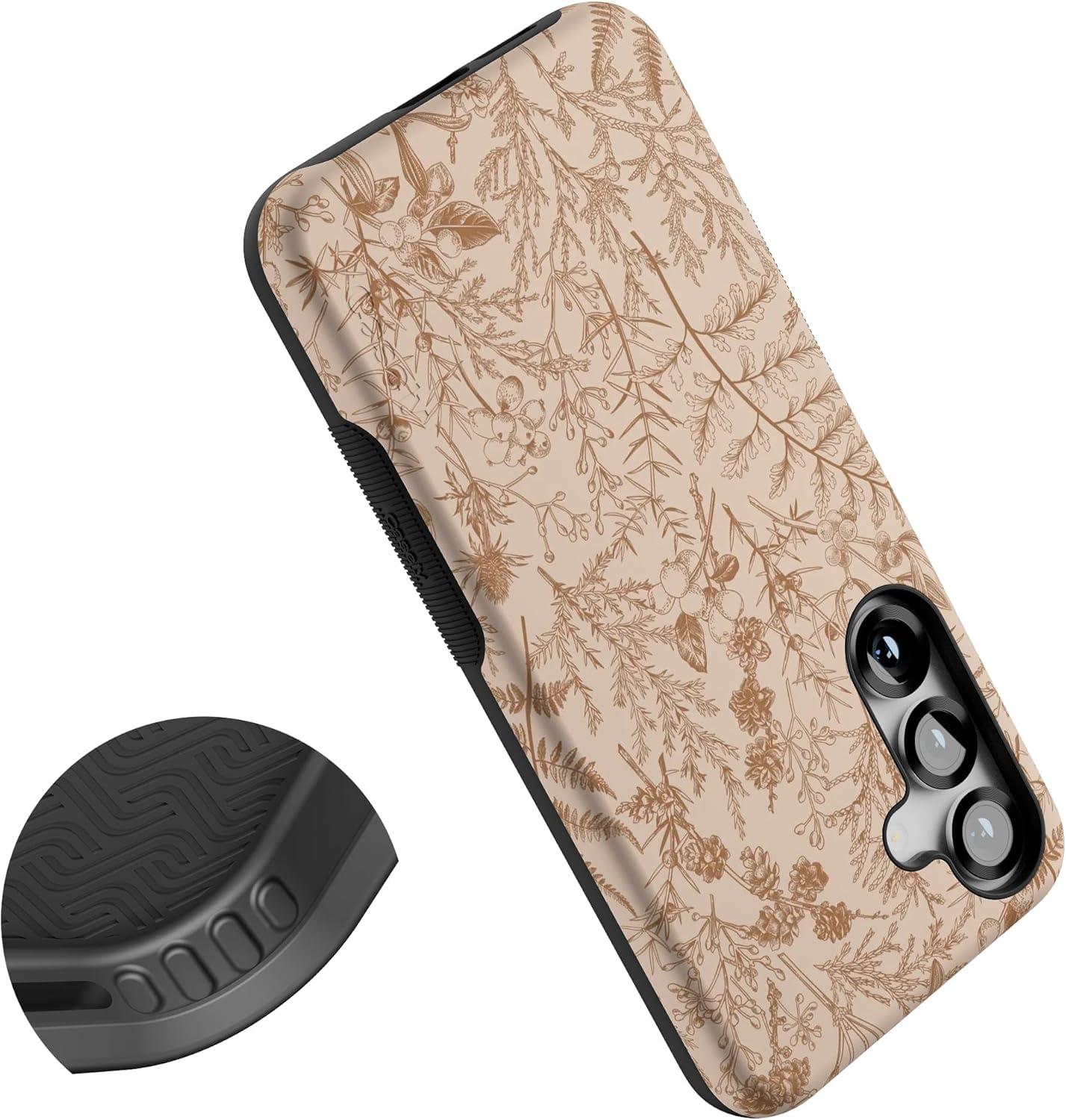 imageCasely Galaxy S25 Plus Case Lucky You Shamrock Bold Protective Design Compatible with MagSafeBeige Garden Neutral Floral
