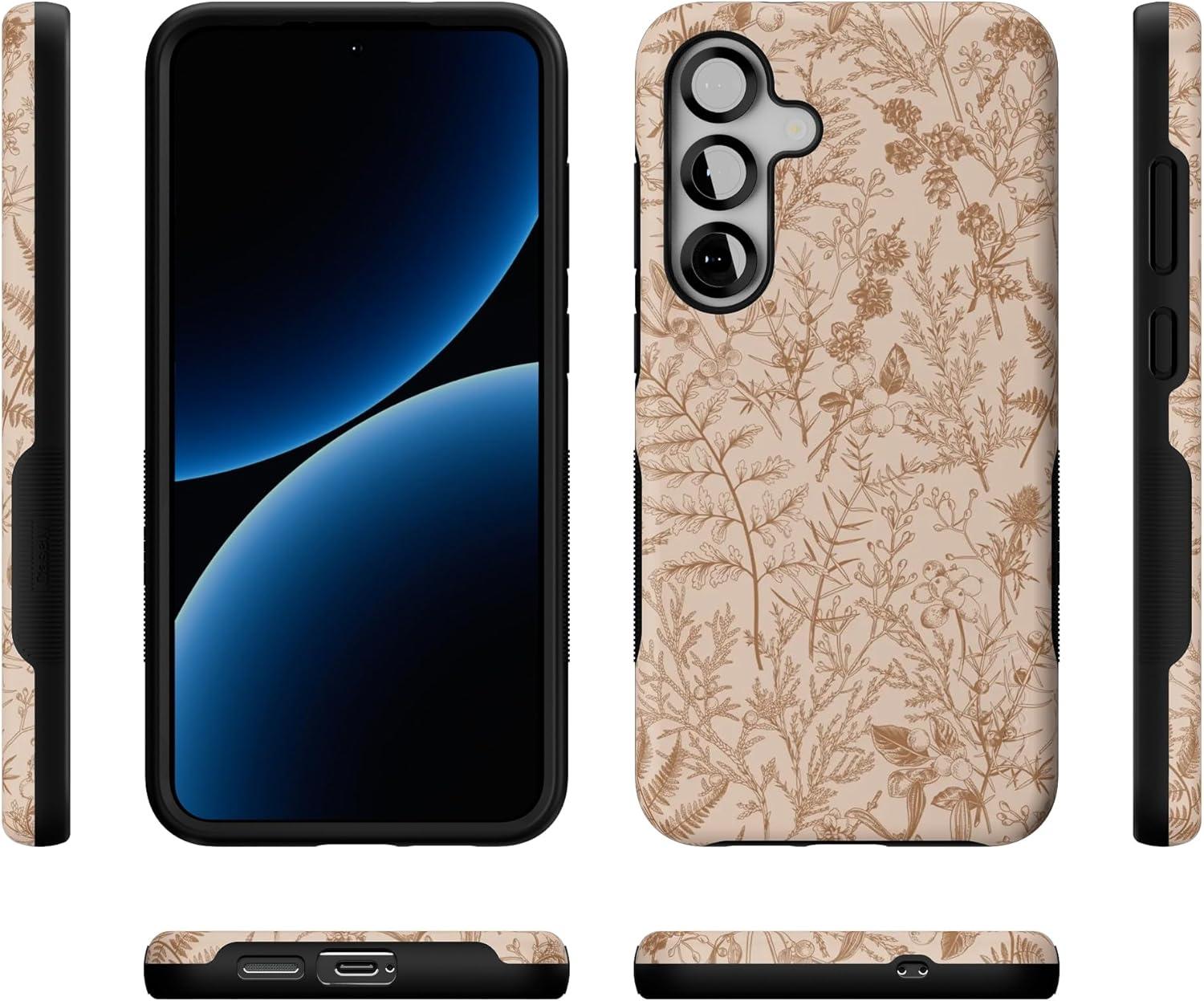 imageCasely Galaxy S25 Plus Case Lucky You Shamrock Bold Protective Design Compatible with MagSafeBeige Garden Neutral Floral