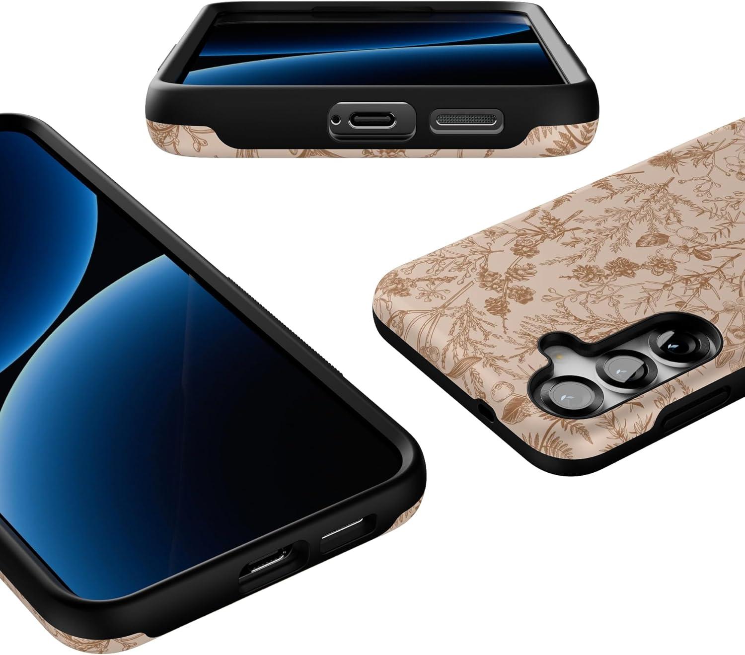 imageCasely Galaxy S25 Plus Case Lucky You Shamrock Bold Protective Design Compatible with MagSafeBeige Garden Neutral Floral