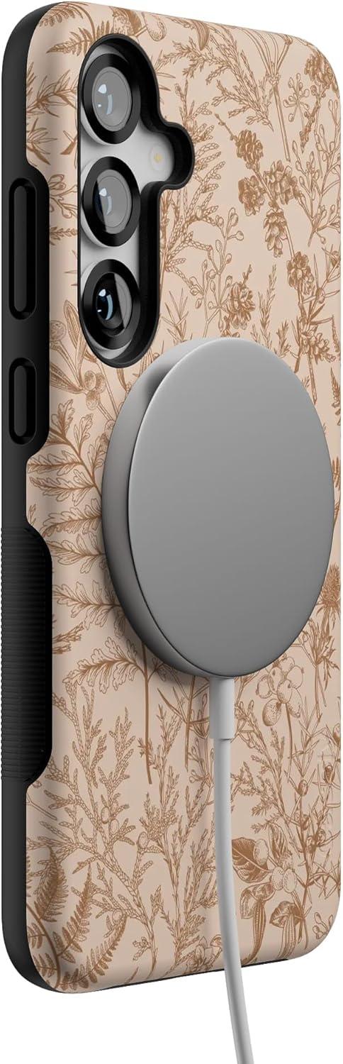 imageCasely Galaxy S25 Plus Case Lucky You Shamrock Bold Protective Design Compatible with MagSafeBeige Garden Neutral Floral