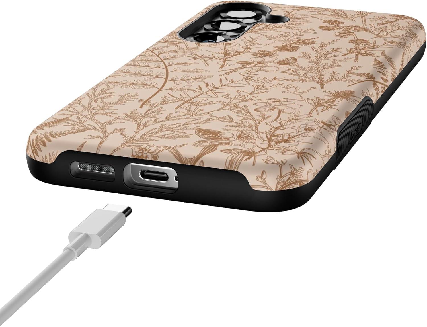 imageCasely Galaxy S25 Plus Case Lucky You Shamrock Bold Protective Design Compatible with MagSafeBeige Garden Neutral Floral