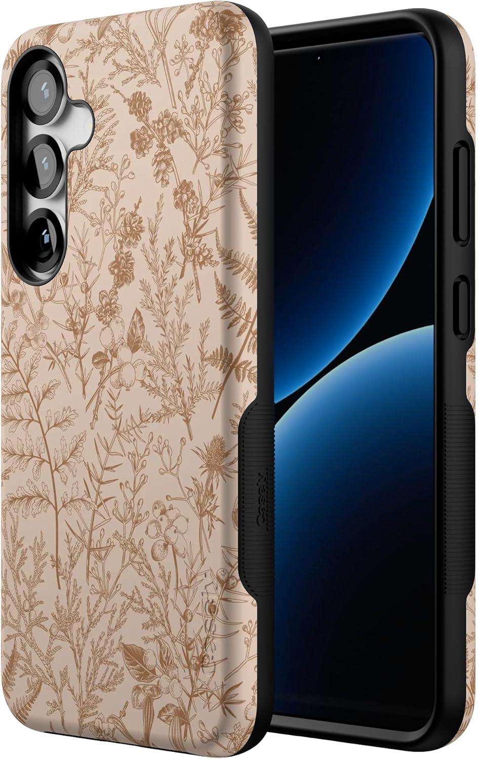 imageCasely Galaxy S25 Plus Case Lucky You Shamrock Bold Protective Design Compatible with MagSafeBeige Garden Neutral Floral