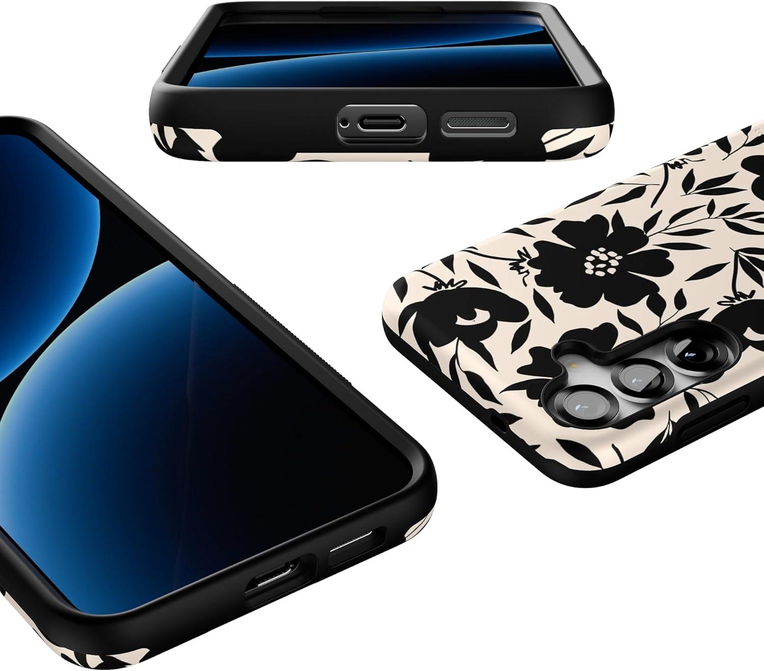 imageCasely Galaxy S25 Plus Case Lucky You Shamrock Bold Protective Design Compatible with MagSafeDark Fantasy Contrast Floral