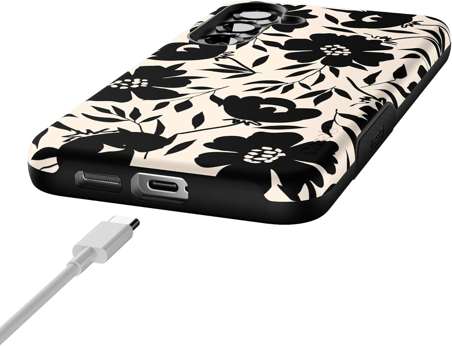 imageCasely Galaxy S25 Plus Case Lucky You Shamrock Bold Protective Design Compatible with MagSafeDark Fantasy Contrast Floral