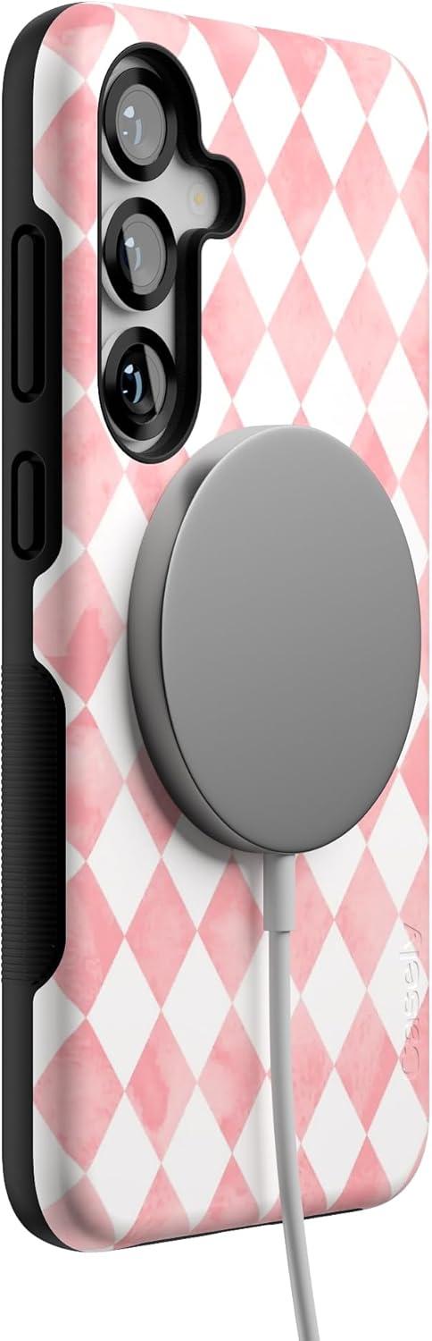 imageCasely Galaxy S25 Plus Case Lucky You Shamrock Bold Protective Design Compatible with MagSafeQueen of Diamonds Pink Watercolor