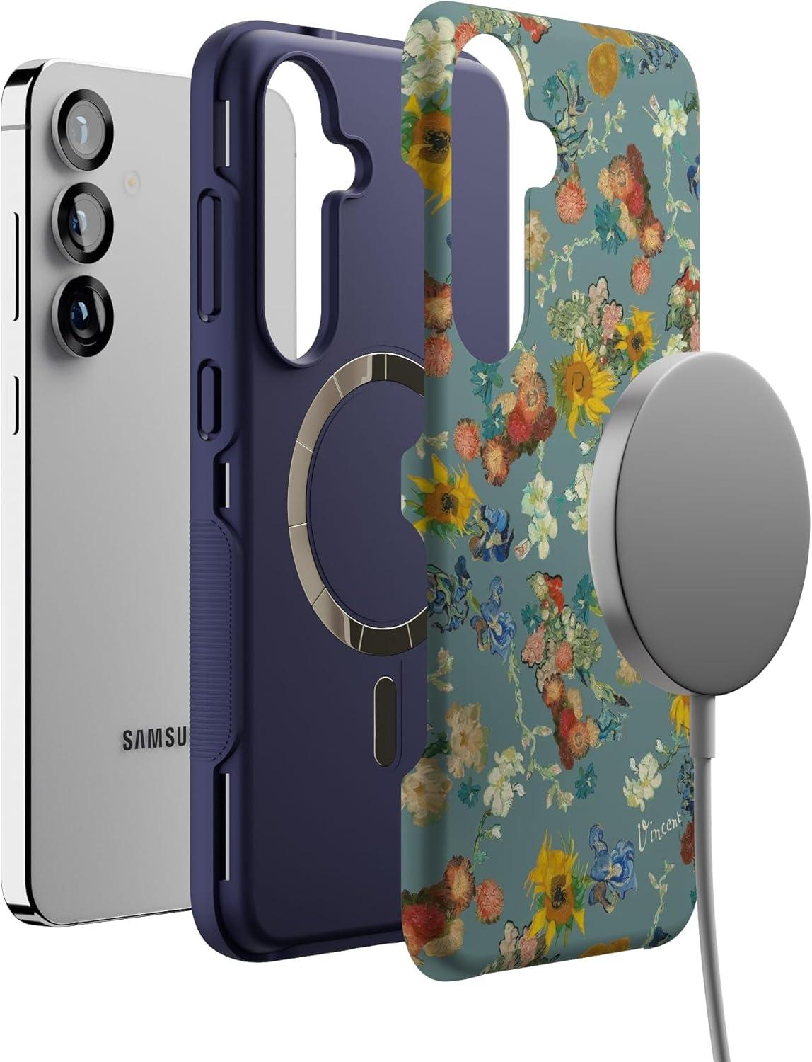 imageCasely Galaxy S25 Plus Case Lucky You Shamrock Bold Protective Design Compatible with MagSafeVan Gogh Vincents Flowers