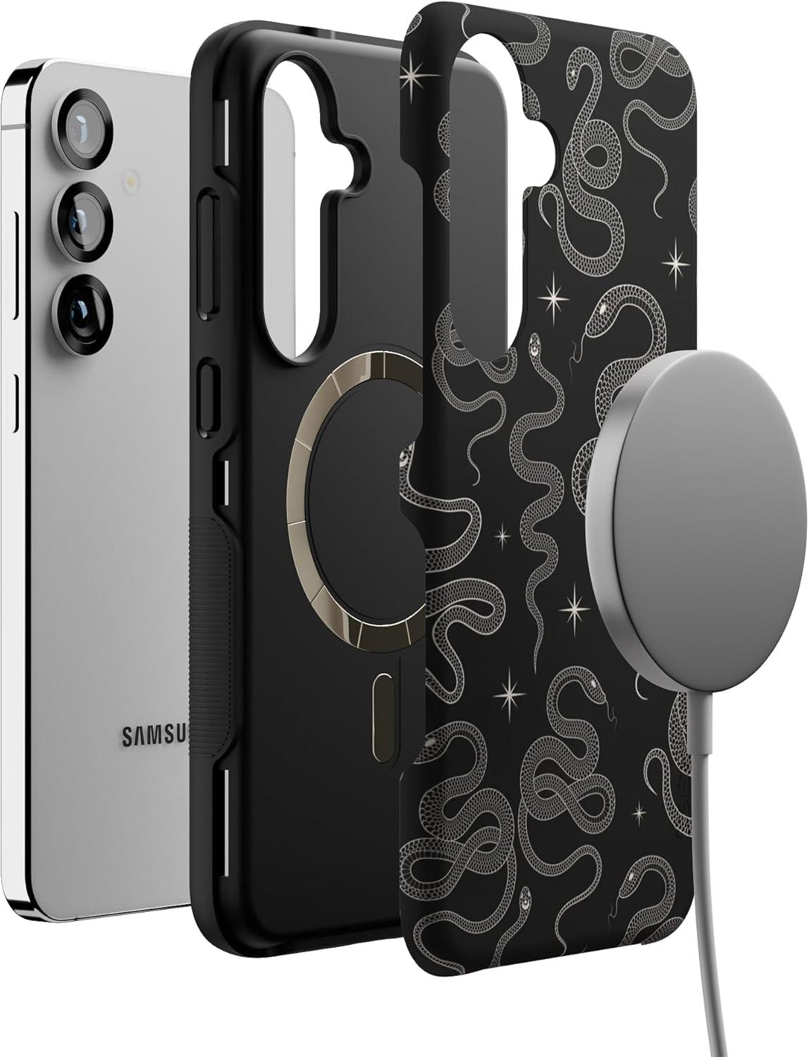 imageCasely Galaxy S25 Plus Case Lucky You Shamrock Bold Protective Design Compatible with MagSafeWere Ready For It Black Serpent