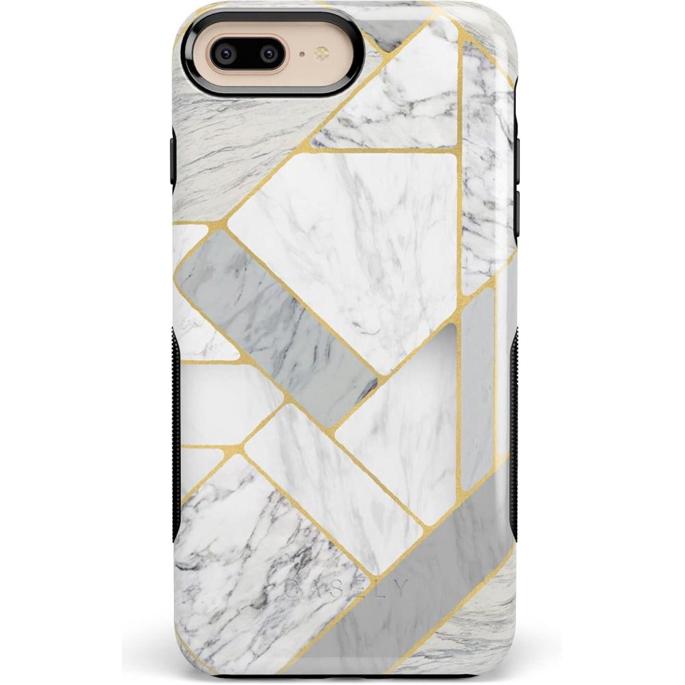 imageCasely iPhone 678 Plus Case  Pura Vida  Tropical Dreams  Essential Slim DualLayer Protective DesignGeo White and Gold Marble