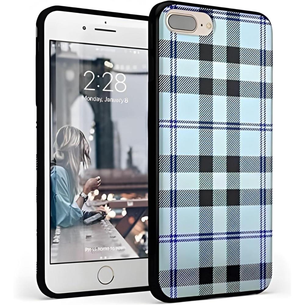 imageCasely iPhone 678 Plus Case  Somethings Fishy  Navy Blue amp Yellow Fish Print  Classic Ultra Slim DesignAs if Light Blue Plaid
