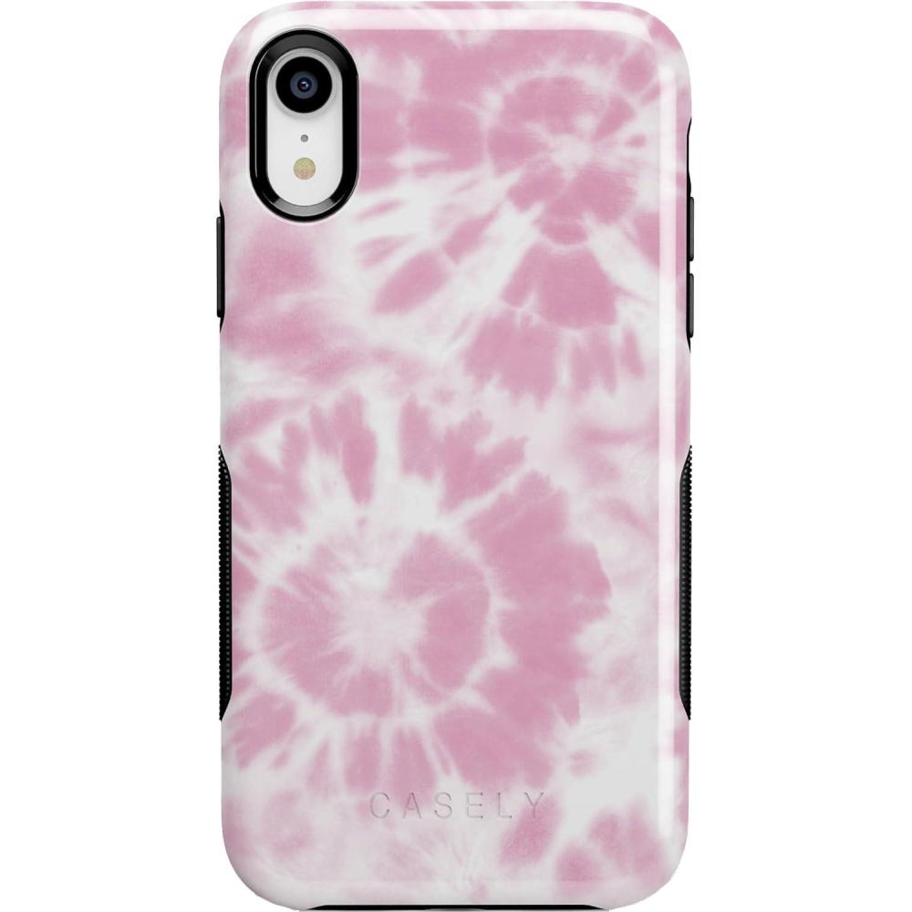 imageCasely iPhone XR Case  Goth Girlie  Black Bows  Essential Slim DualLayer Protective DesignDown for Whatever  Light Pink Tie Dye