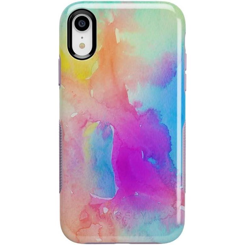 imageCasely iPhone XR Case  Goth Girlie  Black Bows  Essential Slim DualLayer Protective DesignPainting in Pastels  Rainbow Watercolor