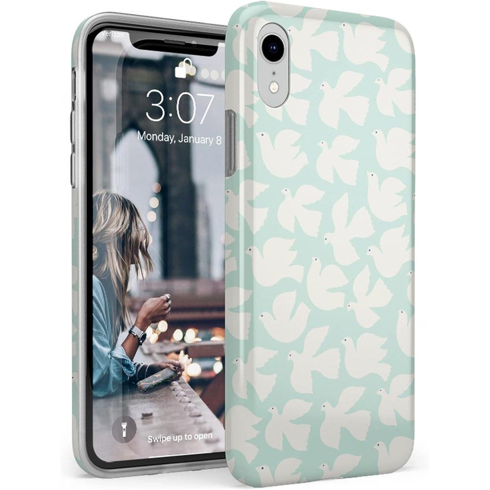imageCasely iPhone XR Case  in Formation  Metallic Blue Camo  Classic Ultra Slim DesignLove Birds  White Doves