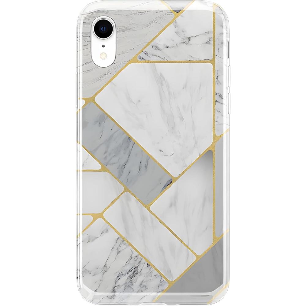 imageCasely iPhone XR Case  in Formation  Metallic Blue Camo  Classic Ultra Slim DesignSharp Lines  Geo White and Gold Marble