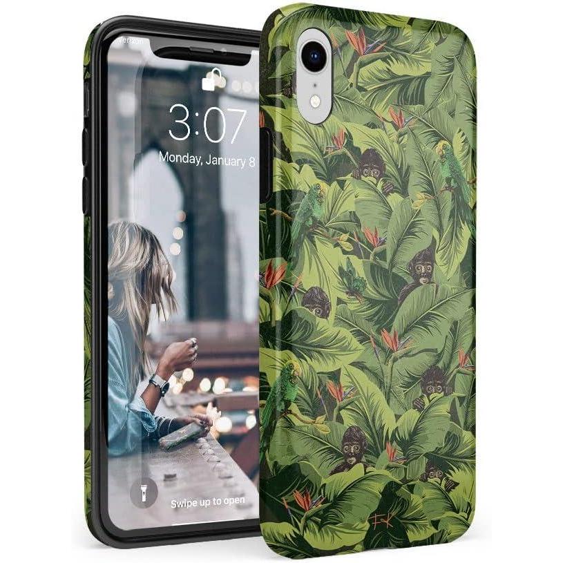imageCasely iPhone XR Case  in Formation  Metallic Blue Camo  Classic Ultra Slim DesignSneaky Monkeys  Frida Kahlo Jungle Floral