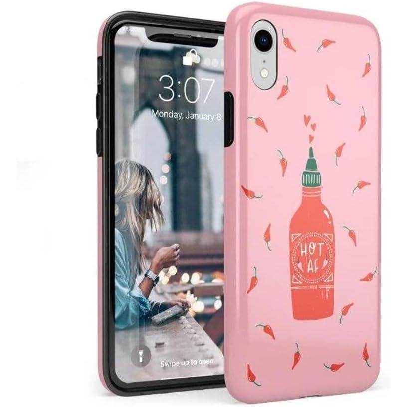 imageCasely iPhone XR Case  in Formation  Metallic Blue Camo  Classic Ultra Slim DesignSpicy AF  Pink Chili Hot Sauce