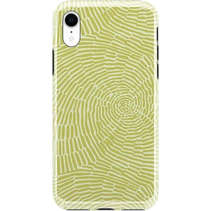 imageCasely iPhone XR Case  in Formation  Metallic Blue Camo  Classic Ultra Slim DesignSwirl Away  Tea Green Geometric