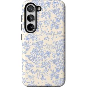 Casely Galaxy S23 Plus Case | Cherry on Top | Red Cherries | Essential Slim Dual-Layer Protective Design(Cupid’s Canvas | Periwinkle Floral)