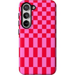 Casely Galaxy S23 Plus Case | Cherry on Top | Red Cherries | Essential Slim Dual-Layer Protective Design(Vibe Check | Pink Checkerboard)