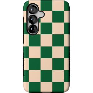 Casely Galaxy S25 Case | Hanging Around | Potted Plants Floral | Bold Protective Design | Compatible with MagSafe(Fit Check | Green Checkerboard)