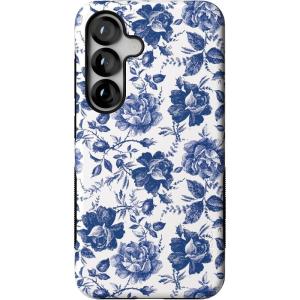 Casely Galaxy S25 Case | Hanging Around | Potted Plants Floral | Bold Protective Design | Compatible with MagSafe(Rose to Fame | Blue & White Rose Floral)
