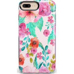 Casely iPhone 6/7/8 Plus Case | Pura Vida | Tropical Dreams | Essential Slim Dual-Layer Protective Design(Out And About | Light Pink Floral)