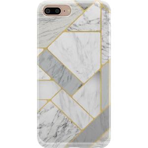 Casely iPhone 6/7/8 Plus Case | Something’s Fishy | Navy Blue & Yellow Fish Print | Classic Ultra Slim Design(Geo White and Gold Marble)
