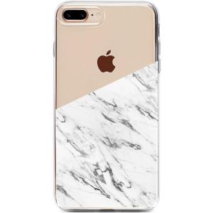 Casely iPhone 6/7/8 Plus Case | Something’s Fishy | Navy Blue & Yellow Fish Print | Classic Ultra Slim Design(Half White Clear Marble)