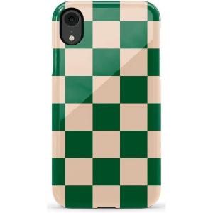 Casely iPhone XR Case | Goth Girlie | Black Bows | Essential Slim Dual-Layer Protective Design(Fit Check | Green Checkerboard)