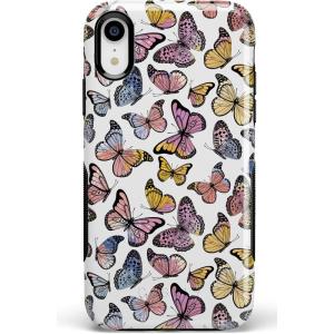 Casely iPhone XR Case | Goth Girlie | Black Bows | Essential Slim Dual-Layer Protective Design(Free Spirit | Rainbow Butterfly)