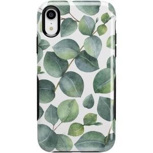 Casely iPhone XR Case | Goth Girlie | Black Bows | Essential Slim Dual-Layer Protective Design(Leaf Me Alone | Green Floral Print)