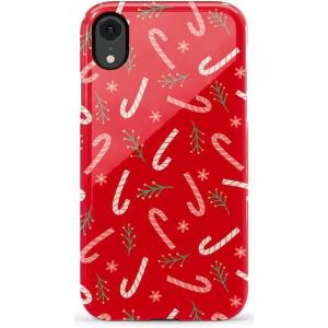 Casely iPhone XR Case | Goth Girlie | Black Bows | Essential Slim Dual-Layer Protective Design(Peppermint Kiss | Candy Cane)