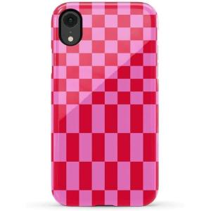 Casely iPhone XR Case | Goth Girlie | Black Bows | Essential Slim Dual-Layer Protective Design(Vibe Check | Pink Checkerboard)
