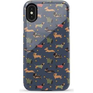 Casely iPhone X/XS Case | Cupid’s Canvas | Periwinkle Floral | Essential Slim Dual-Layer Protective Design(Dashing Doxies | Dachshund Dog)