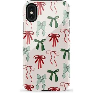 Casely iPhone X/XS Case | Cupid’s Canvas | Periwinkle Floral | Essential Slim Dual-Layer Protective Design(Festive Girlie | Holiday Bows)