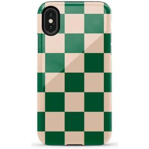 Casely iPhone X/XS Case | Cupid’s Canvas | Periwinkle Floral | Essential Slim Dual-Layer Protective Design(Fit Check | Green Checkerboard)