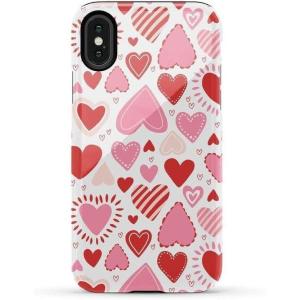 Casely iPhone X/XS Case | Cupid’s Canvas | Periwinkle Floral | Essential Slim Dual-Layer Protective Design(Love Struck | Heart Stickers)