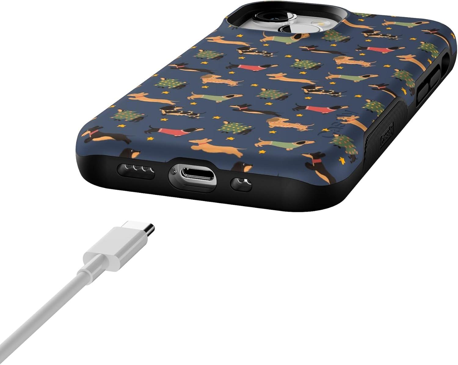 imageCasely iPhone 13 Mini Case Dashing Doxies Dachshund Dog Bold Protective Design MagSafe Compatible Design