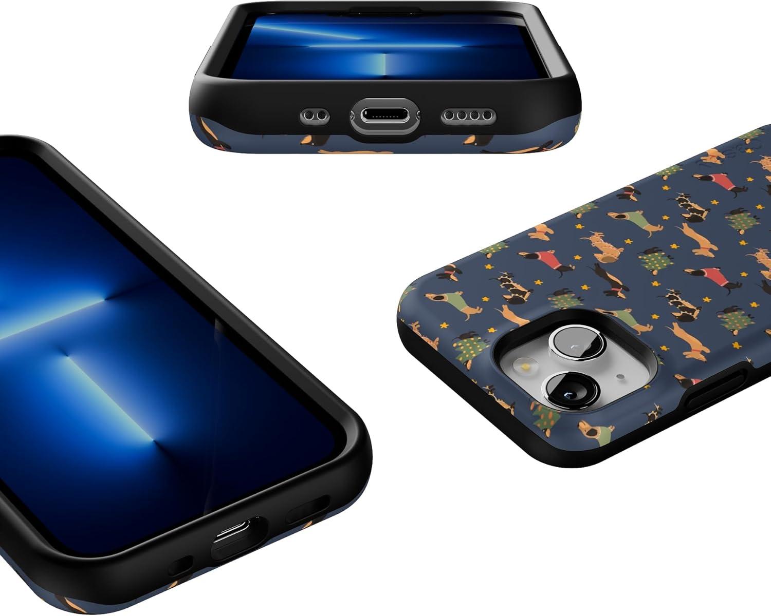 imageCasely iPhone 13 Mini Case Dashing Doxies Dachshund Dog Bold Protective Design MagSafe Compatible Design