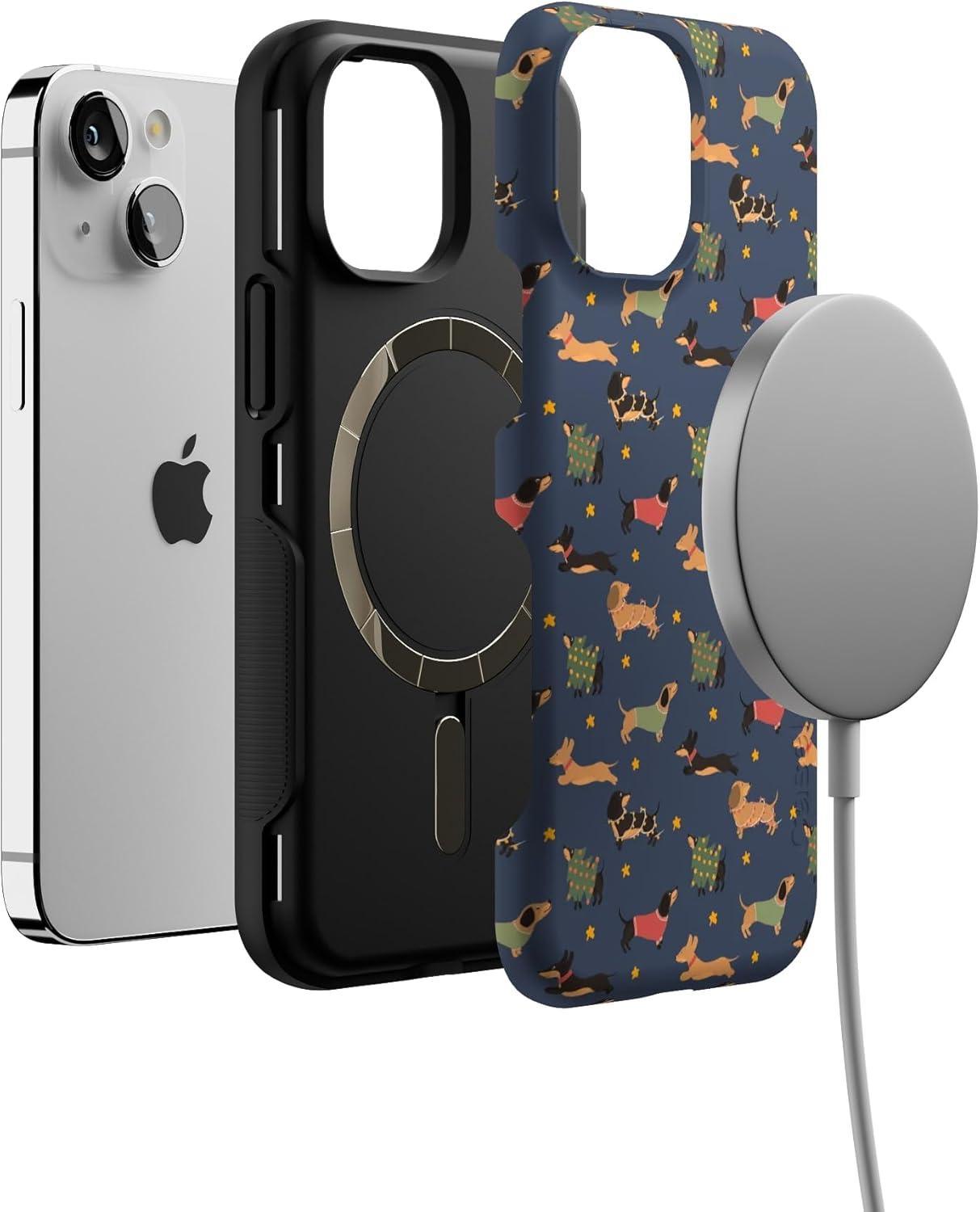 imageCasely iPhone 13 Mini Case Dashing Doxies Dachshund Dog Bold Protective Design MagSafe Compatible Design