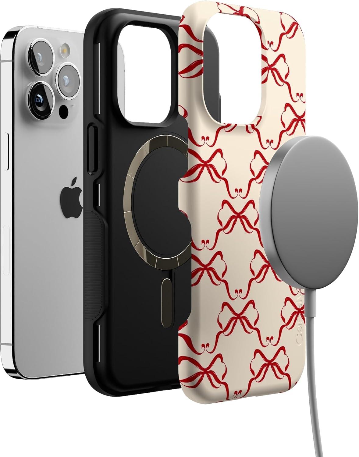 imageCasely iPhone 13 Pro Case All Wrapped Up Vintage Bows Bold Protective Design MagSafe Compatible Design