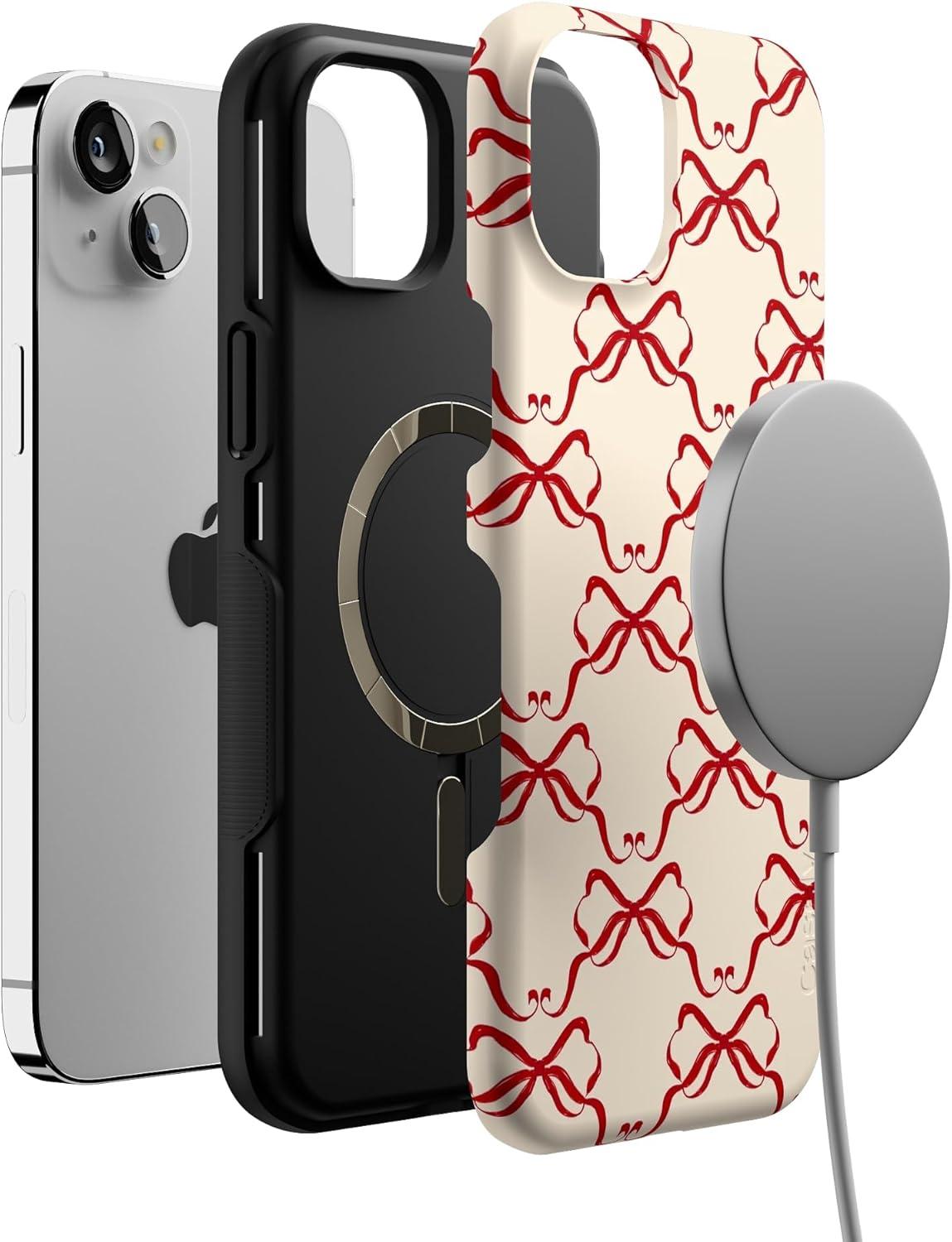 imageCasely iPhone 14 Plus Case All Wrapped Up Vintage Bows Bold Protective Design MagSafe Compatible Design