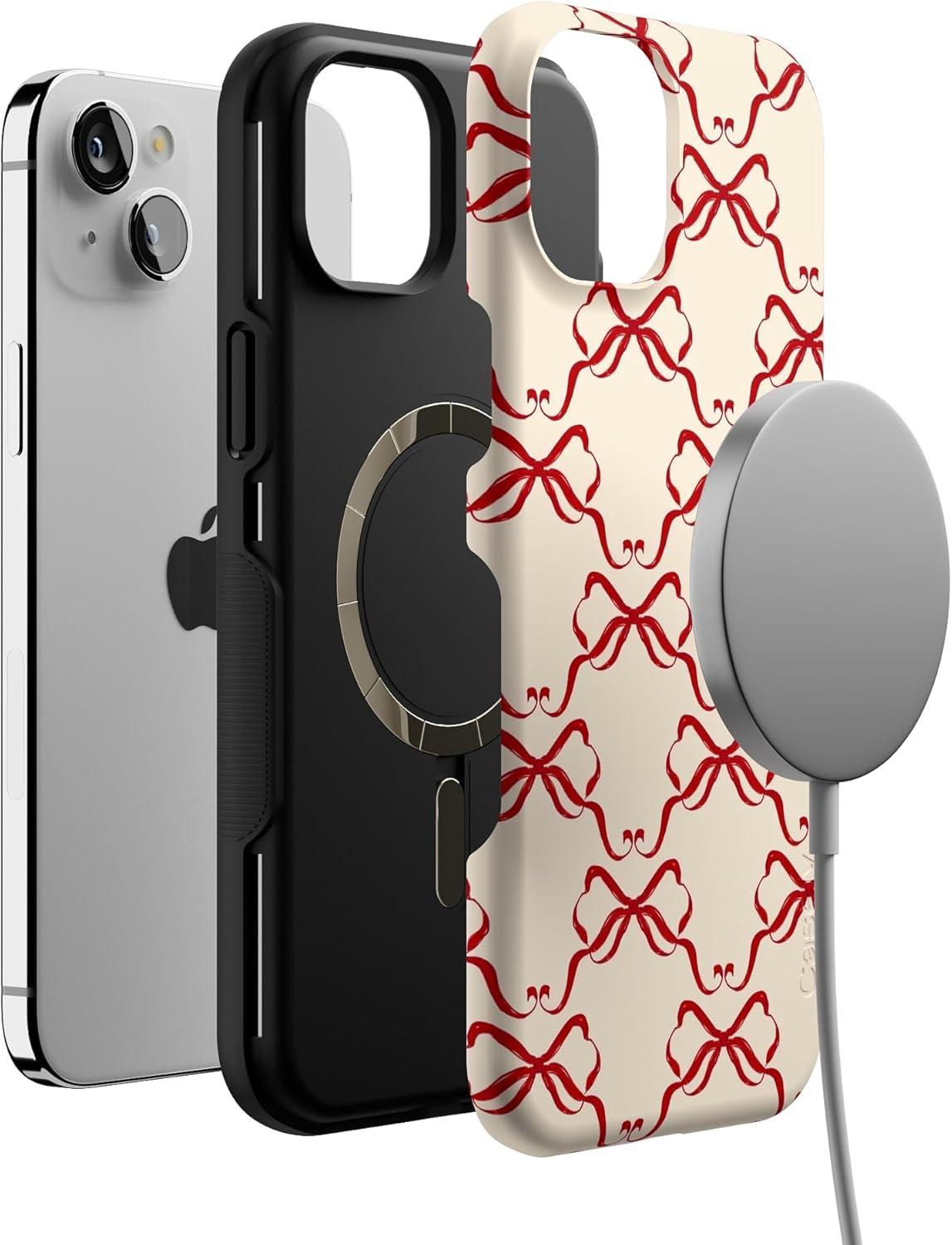 imageCasely iPhone 15 Case All Wrapped Up Vintage Bows Bold Protective Design MagSafe Compatible Design