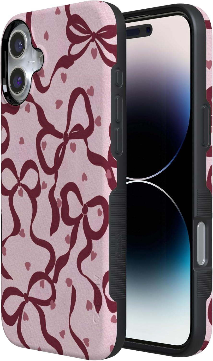 imageCasely iPhone 15 Pro Case Heart Noir Tiny Hearts Bold Protective Design MagSafe Compatible DesignCoquette Crush Bows