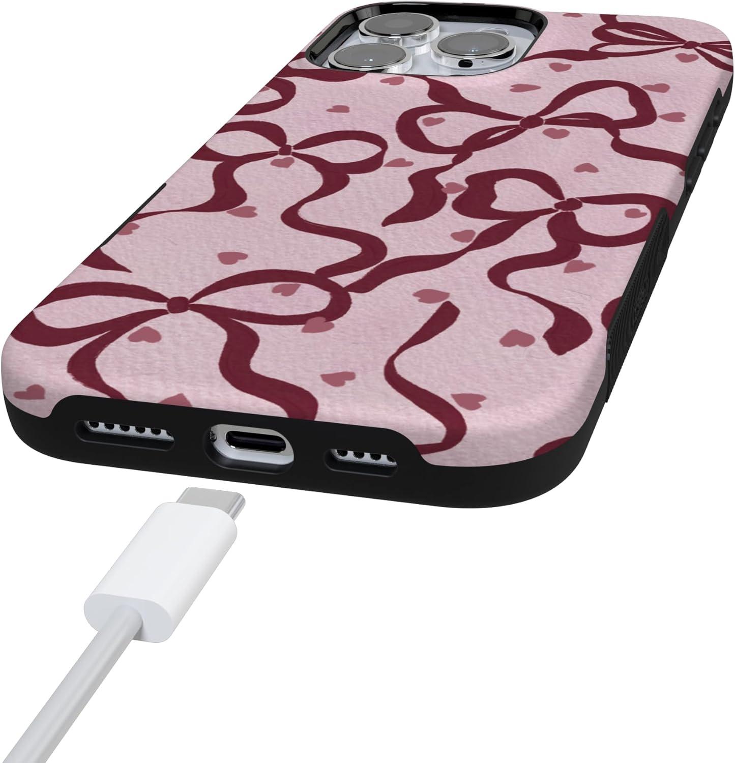 imageCasely iPhone 15 Pro Case Heart Noir Tiny Hearts Bold Protective Design MagSafe Compatible DesignCoquette Crush Bows