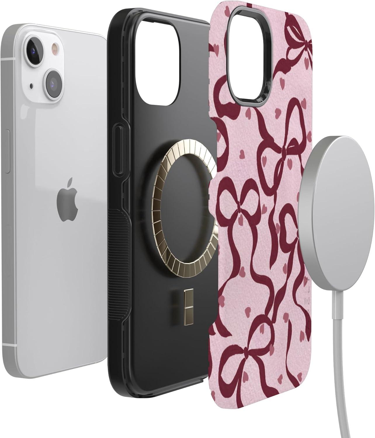 imageCasely iPhone 15 Pro Case Heart Noir Tiny Hearts Bold Protective Design MagSafe Compatible DesignCoquette Crush Bows