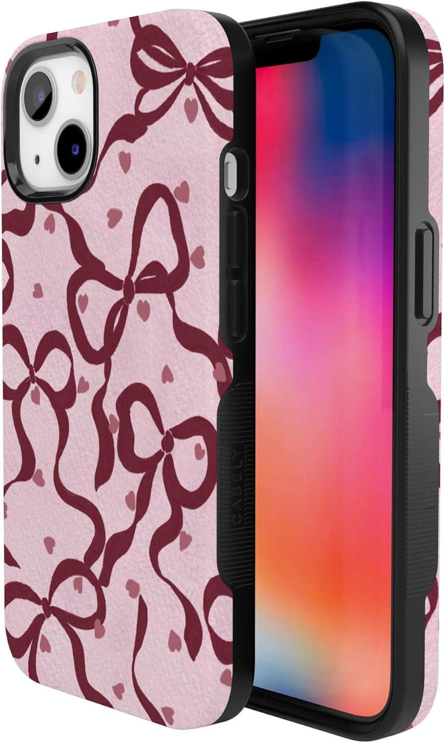imageCasely iPhone 15 Pro Case Heart Noir Tiny Hearts Bold Protective Design MagSafe Compatible DesignCoquette Crush Bows
